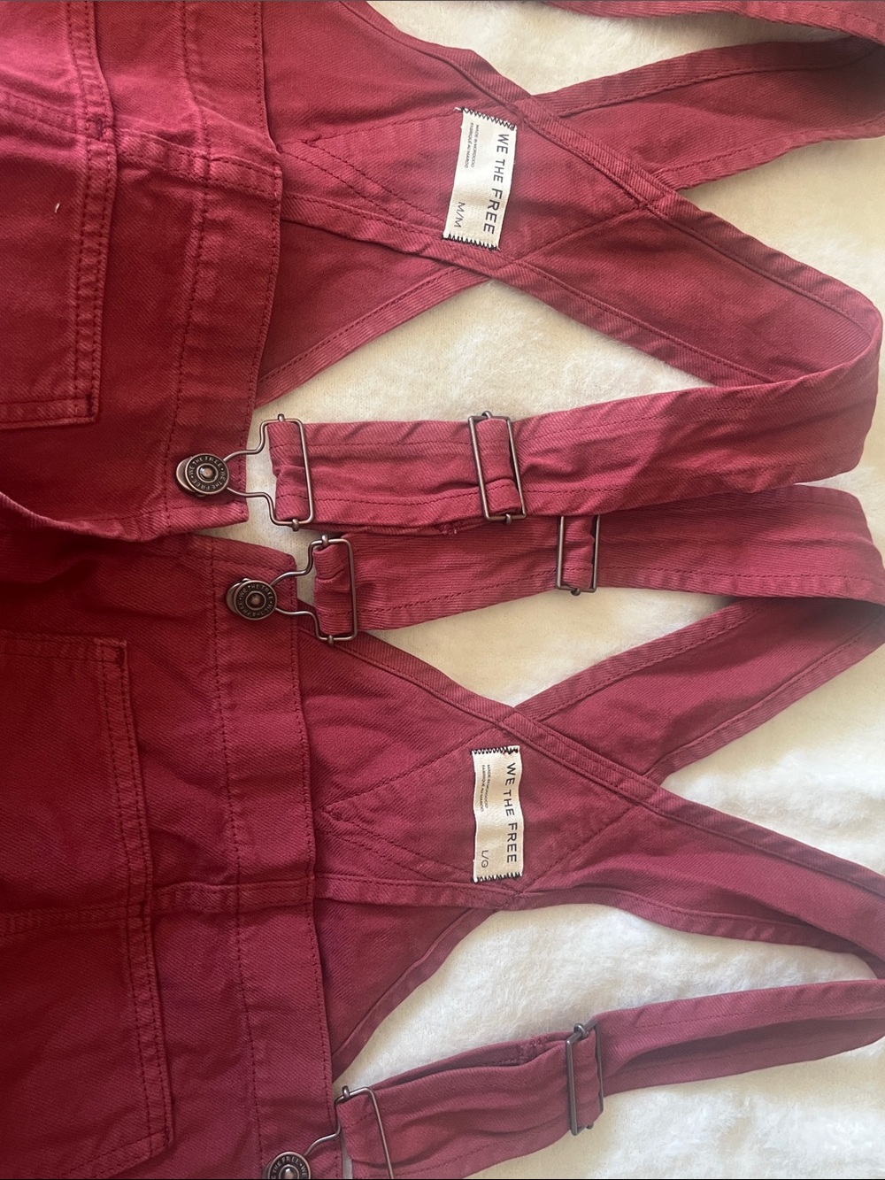 Free People We The Free Ziggy Denim Overalls Straight Leg Raspberry Red - Picture 6 of 12